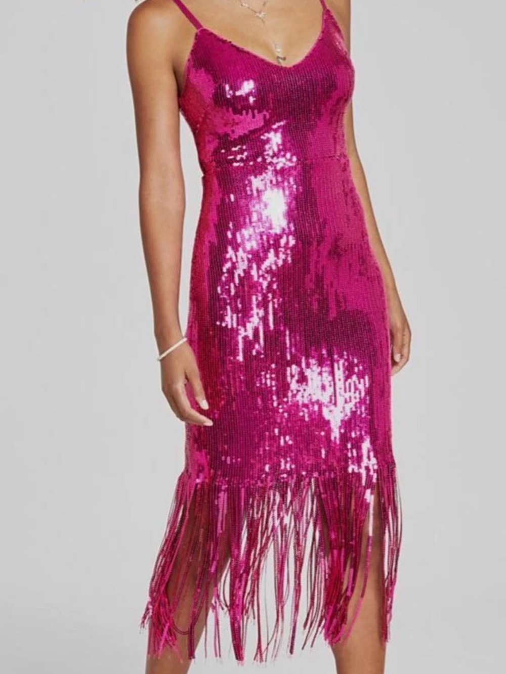Guess Sequined Fringe Midi Dress in Fuchsia - Women's Party Dress